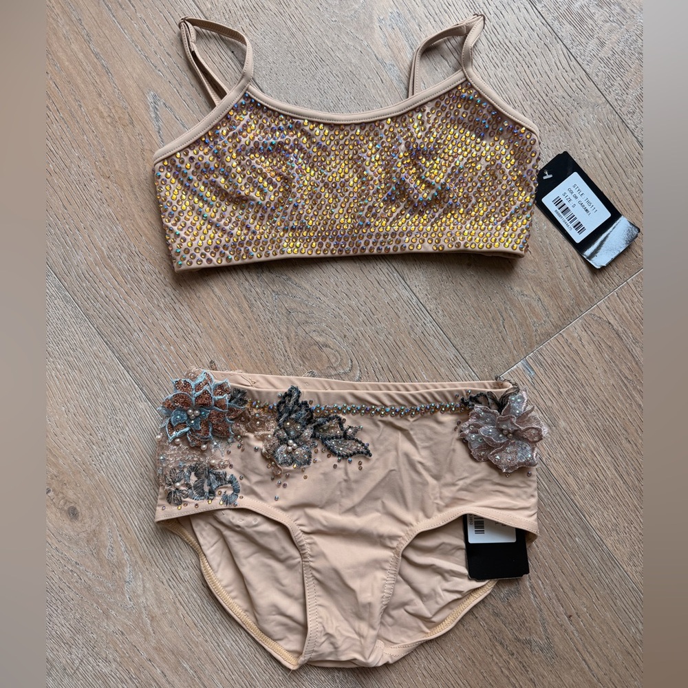 Dance Costume Custom Two Piece Size 11/12 Gold and Teal